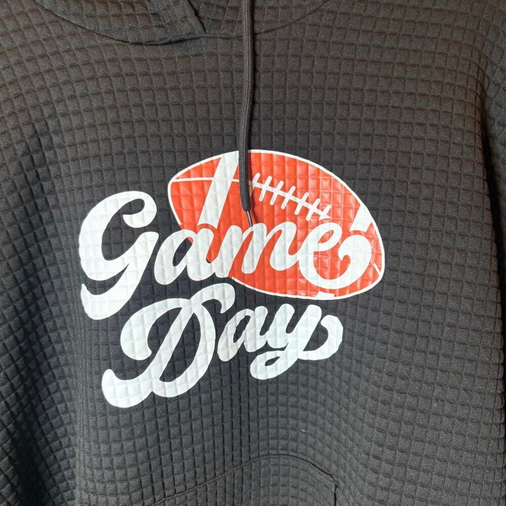 Game Day Football Hoodie 3XL Black Waffle Knit Pullover Plus Size Unisex - Picture 2 of 7
